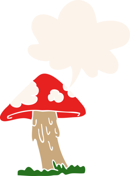 bir insan tarafından çizilmiş retro tarzı konuşma baloncuklu mantar.