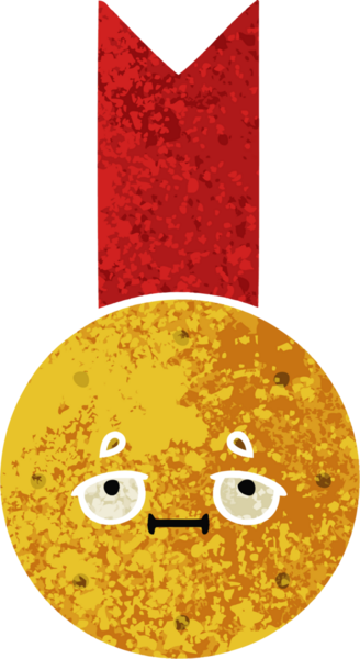 Bir insan tarafından çizilmiş altın madalyanın retro çizim tarzı karikatürü.