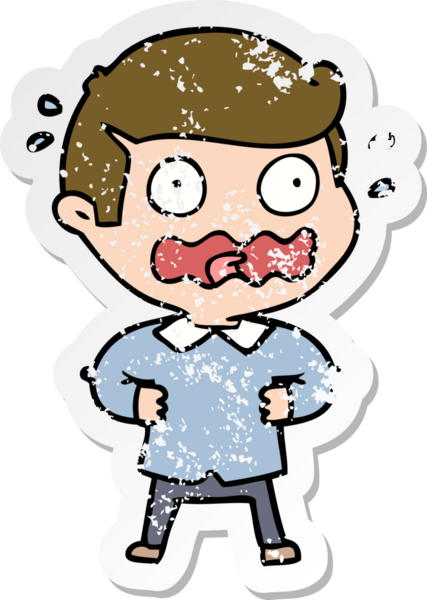 Bir çizgi film karakterinin sıkıntılı çıkartması bir insan tarafından çizilmiş.