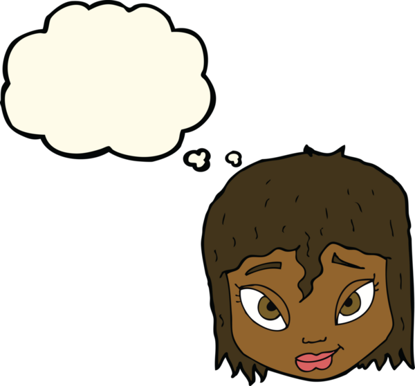 Bir insan tarafından çizilmiş düşünce baloncuklu kadın yüzü.