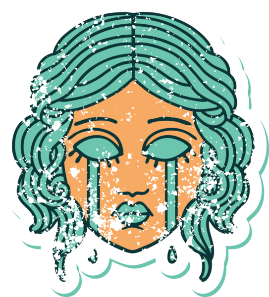 Bir insan tarafından çizilmiş ağlayan kadın yüzünün sembolik dövmeli görüntüsü.