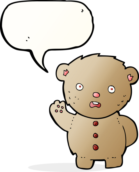 Bir insan tarafından çizilmiş konuşma balonlu mutsuz oyuncak ayı.