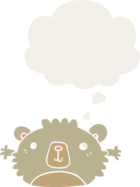 Düşünce baloncuğu olan komik çizgi film ayısı insan tarafından çizilmiş.