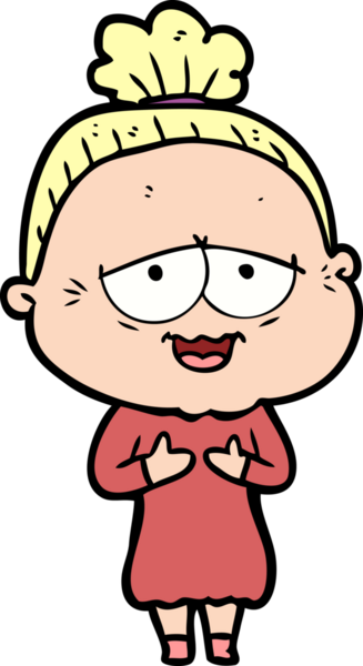 Bir insan tarafından çizilmiş mutlu yaşlı kadın çizgi filmi.