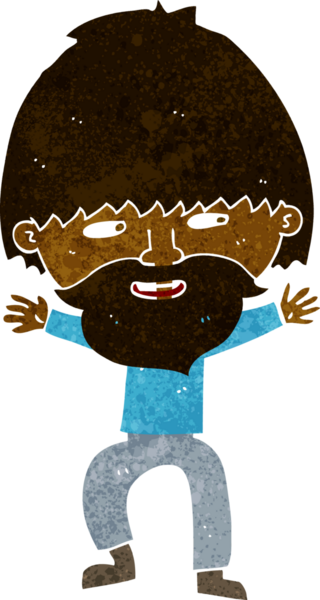 Bir insan tarafından çizilmiş sakallı mutlu adam çizgi filmi.