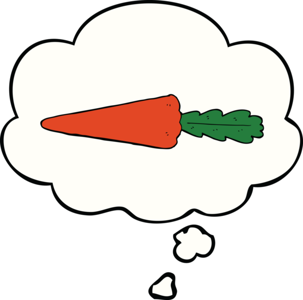 Bir insan tarafından çizilmiş düşünce baloncuklu havuç.