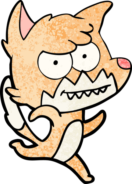 Bir insan tarafından çizilmiş sırıtan tilki çizgi filmi.