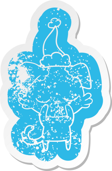 Bir insan tarafından çizilmiş Noel Baba şapkası takan bir köpeğin garip bir karikatürü.