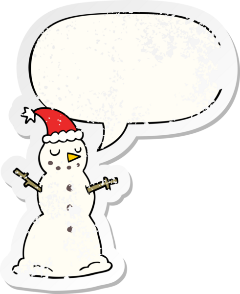 Kardan adam ve konuşma baloncuğu bir insan tarafından çizilmiş sıkıntılı eski bir çıkartma.