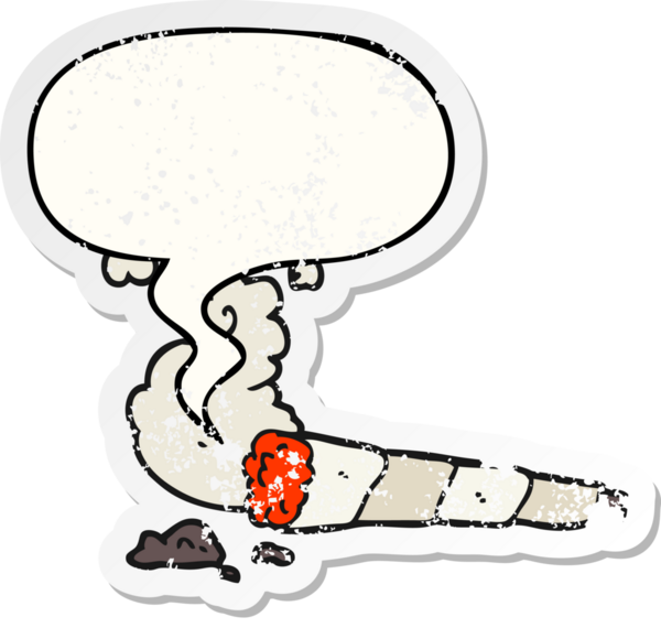 Konuşma baloncuklu çizgi film sigarası bir insan tarafından çizilmiş sıkıntılı eski bir çıkartma