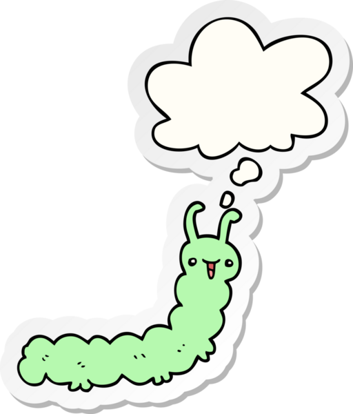 İnsan tarafından çizilmiş bir çıkartma olarak düşünce baloncuğu olan çizgi film tırtılı.