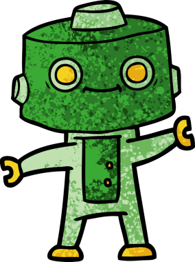 Bir insan tarafından çizilmiş çizgi film robotu