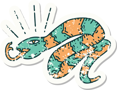 Bir insan tarafından çizilmiş eski bir dövme stili tıslayan yılan etiketi.