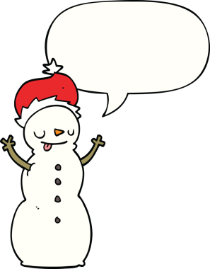 Bir insan tarafından çizilmiş konuşma balonlu bir kardan adam.