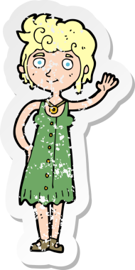 Bir insan tarafından çizilmiş hippi bir karikatür kadının gerilmiş çıkartması.