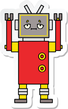 Bir insan tarafından çizilmiş şirin çizgi film robotunun çıkartması.