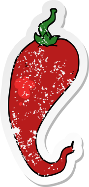 Bir insan tarafından çizilmiş kırmızı biberin sıkıntılı çıkartması.