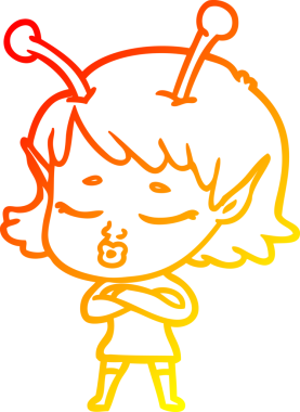 Bir insan tarafından çizilmiş sevimli bir uzaylı kız çizgi filmi.