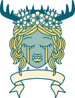 Retro Dövme Biçimi Ağlayan Ork Druid karakteri bir insan tarafından çizilmiş