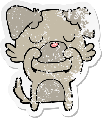 Bir insan tarafından çizilmiş bir karikatür köpeğinin sıkıntılı çıkartması.