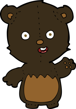 Bir insan tarafından çizilmiş siyah ayı yavrusunu sallayan çizgi film.