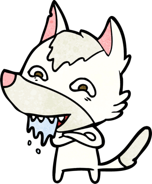 Bir insan tarafından çizilmiş aç kurt çizgi filmi.