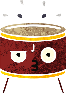 Bir insan tarafından çizilmiş davulun retro çizim tarzı karikatürü