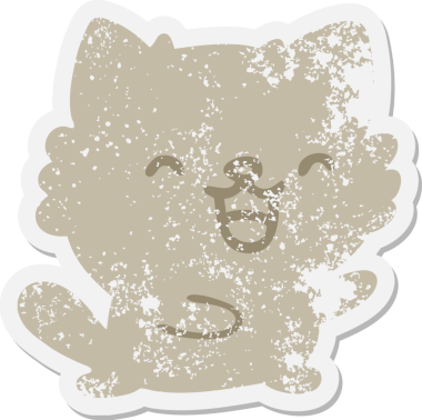 Bir insan tarafından çizilmiş şirin kedi grunge etiketi.