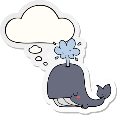 Düşünce baloncuğu insan tarafından çizilmiş bir çıkartma olan çizgi film balinası.