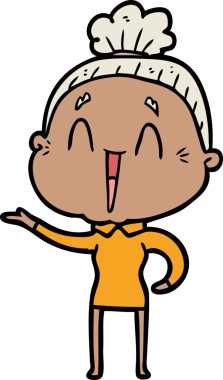 Bir insan tarafından çizilmiş mutlu yaşlı kadın çizgi filmi.