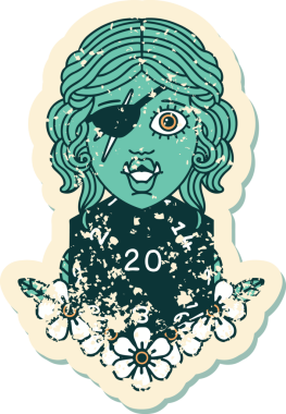 Retro Dövme Biçimi Bir insan tarafından çizilmiş 20 zarlı yarı ork