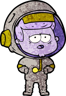 Bir insan tarafından çizilmiş yorgun astronot çizgi filmi.