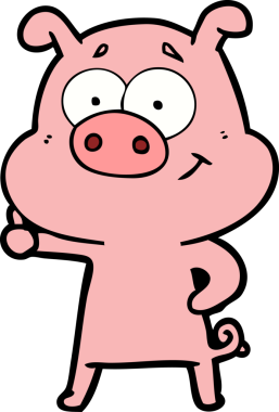 Bir insan tarafından çizilmiş mutlu çizgi film domuzu.