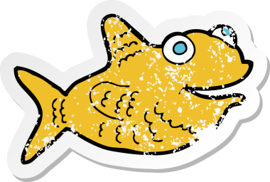 Bir insan tarafından çizilmiş mutlu bir balığın gerilimli çıkartması.