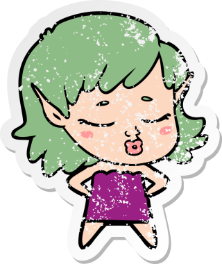 Bir insan tarafından çizilmiş güzel bir elf kızının sıkıntılı çıkartması.