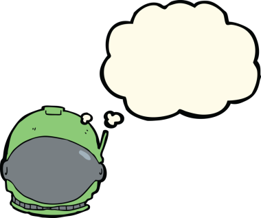 Bir insan tarafından çizilmiş düşünce baloncuklu astronot yüzü.