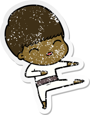 Bir insan tarafından çizilmiş mutlu çizgi film çocuğunun sıkıntılı çıkartması.