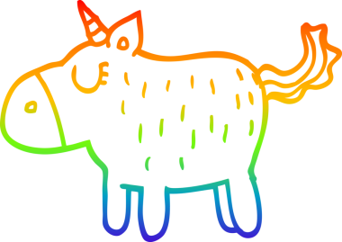 Gökkuşağı gradyan çizgi çizimi Bir insan tarafından çizilmiş şirin tek boynuzlu at