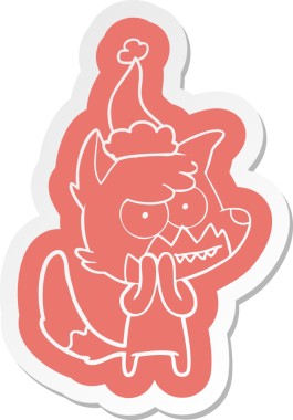 Bir insan tarafından çizilmiş Noel Baba şapkası giymiş sırıtan tilki çıkartması.