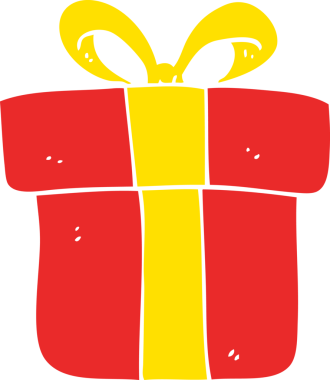 Bir insan tarafından çizilmiş noel hediyesinin düz renk çizimi