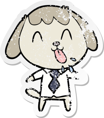 Bir insan tarafından çizilmiş şirin bir köpeğin sıkıntılı çıkartması.