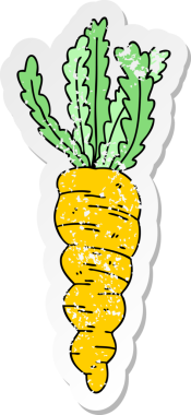 Bir insan tarafından çizilmiş havuç çizilmiş garip bir el çıkartması.