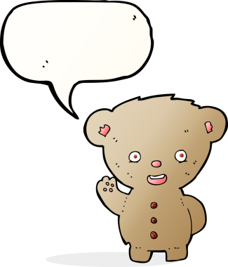 Bir insan tarafından çizilmiş konuşma baloncuğuyla sallanan oyuncak ayı.