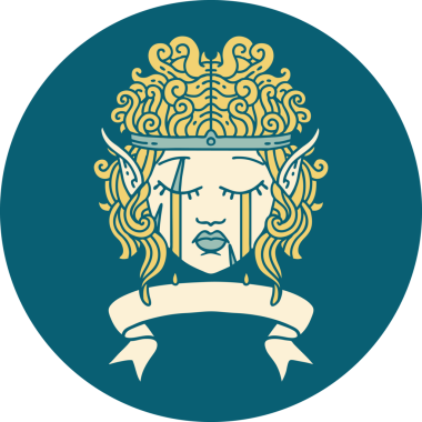 Retro Dövme Tarzı Ağlayan Elf Barbar karakter yüzü Bir insan tarafından çizilmiş pankartıyla