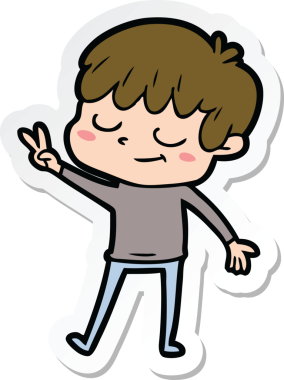 Bir insan tarafından çizilmiş mutlu bir çocuğun çıkartması.