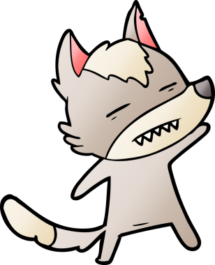 Bir insan tarafından çizilen dişleri gösteren bir kurt çizgi filmi.