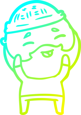 Bir insan tarafından çizilmiş, mutlu, sakallı, çizgi film karakteri.