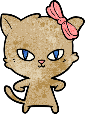 Bir insan tarafından çizilmiş sevimli çizgi film kedisi.