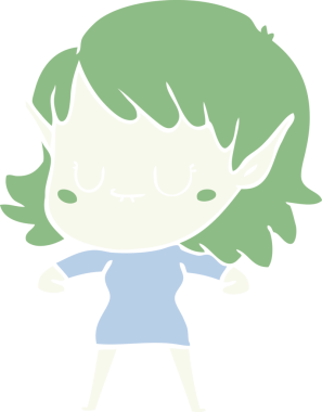 Bir insan tarafından çizilmiş mutlu düz renkli çizgi film elf kızı