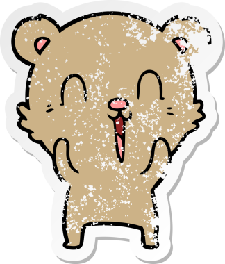 Bir insan tarafından çizilmiş mutlu çizgi film ayısının sıkıntılı çıkartması.